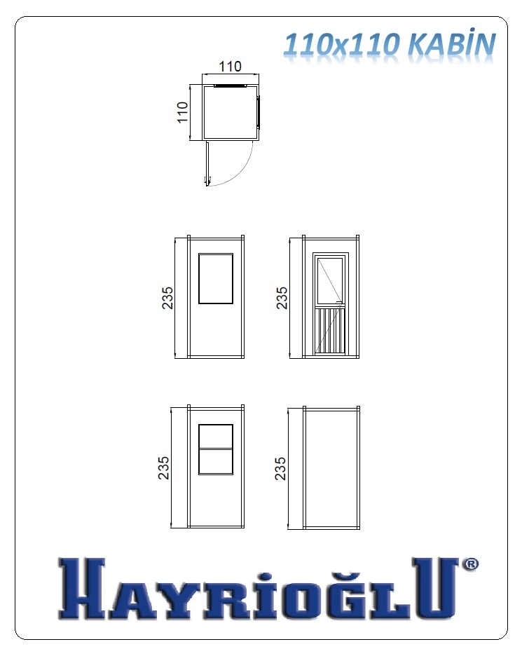 Panel Kabin 110x110 — teknik çizim