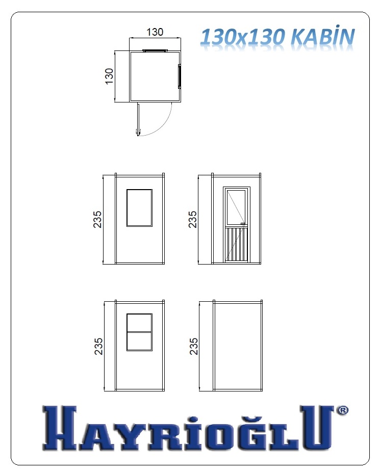 Panel Kabin 130x130 — teknik çizim