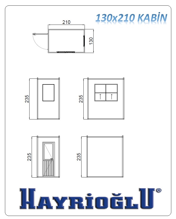 Panel Kabin 130x210  — teknik çizim
