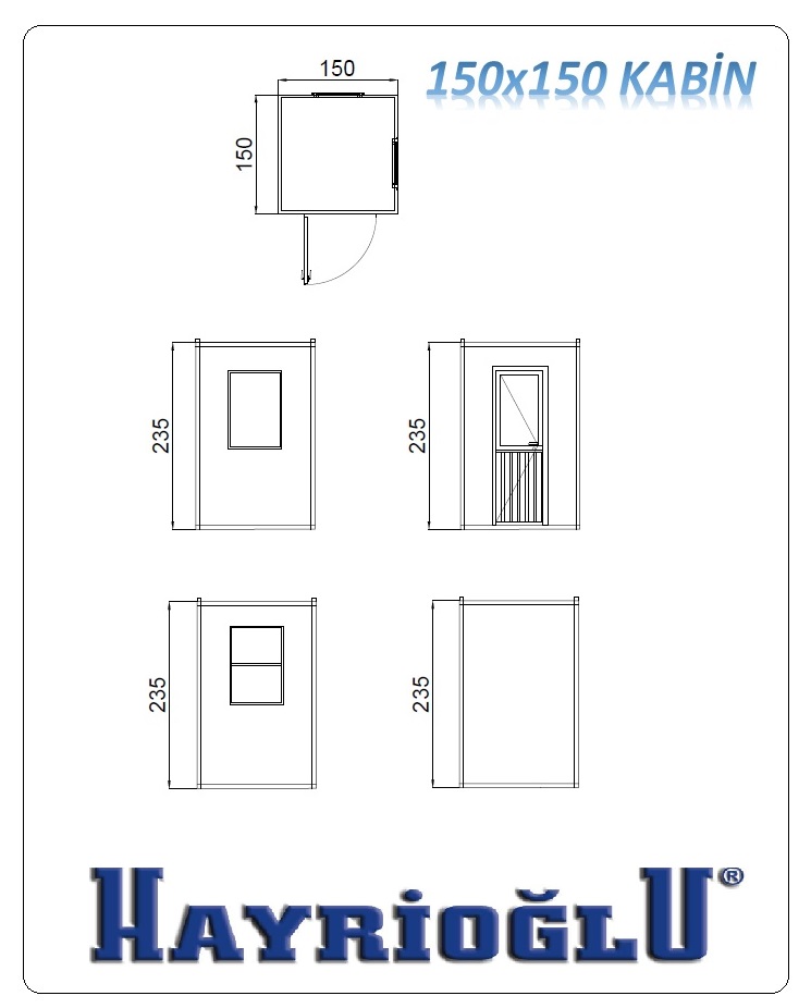 Panel Kabin 150x150 — teknik çizim