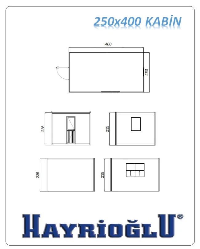 Panel Kabin 250x400 — teknik çizim