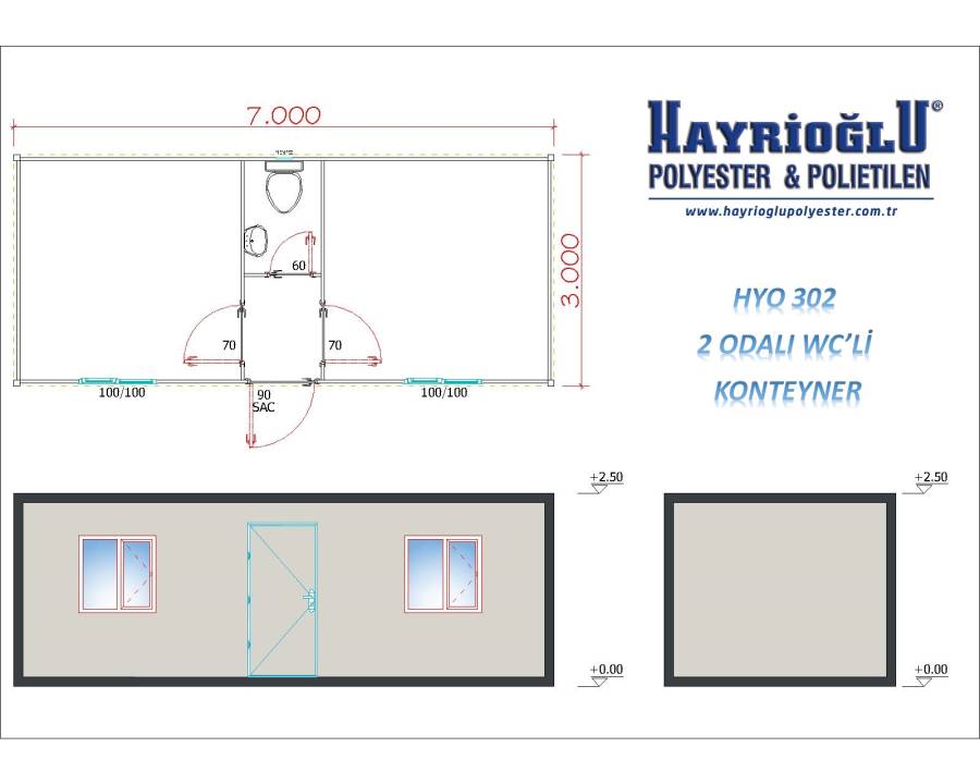 HYO-302 İki odalı ve tuvaletli konteyner
